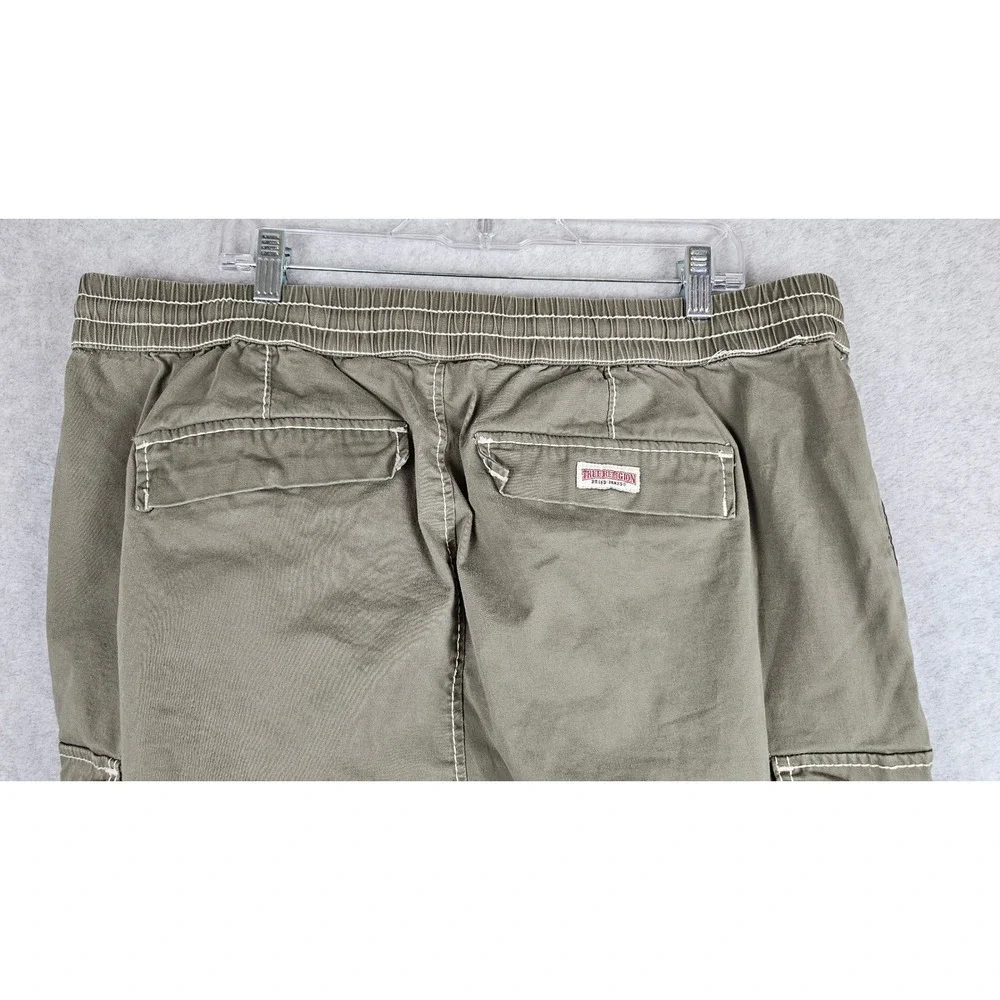 True Religion Mens Big T Cargo Jogger Olive Green Contrast Stitch 3XL